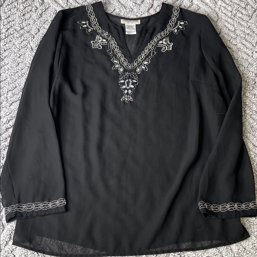 Notations Black Top with Silver Detailing